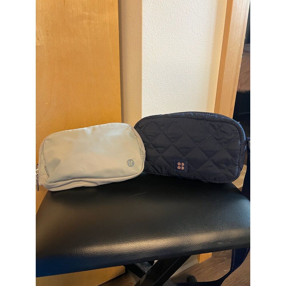 Lot of 2 Lululemon Everywhere Belt Bag Ice Blue & Sweaty Betty Navy Quilted Bag